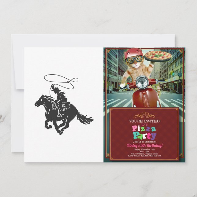 Invitación Vaquero en un caballo balancín corriendo con lazo (Anverso)