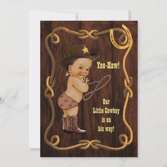 Invitación Vaquero étnico ligero Baby Shower rústico (Anverso)