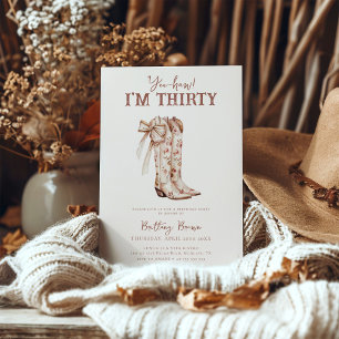 Invitación Vaquero floral de color rosa bota cumpleaños 30 oe