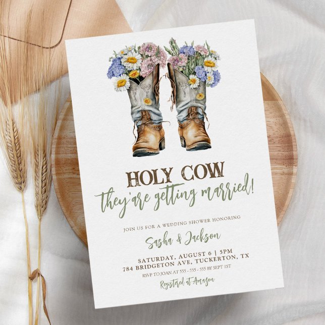 Invitación Vaquero Floral de vaca sagrada Boots Boda Ducha Pa (Subido por el creador)