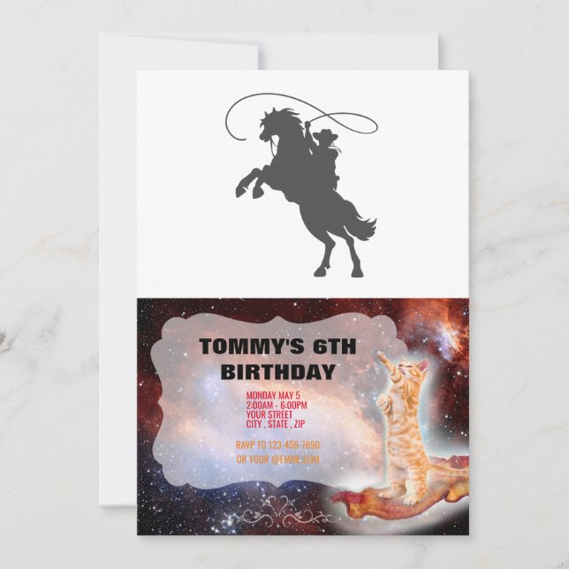 Invitación vaquero lanzando lazo montando caballo (Anverso)