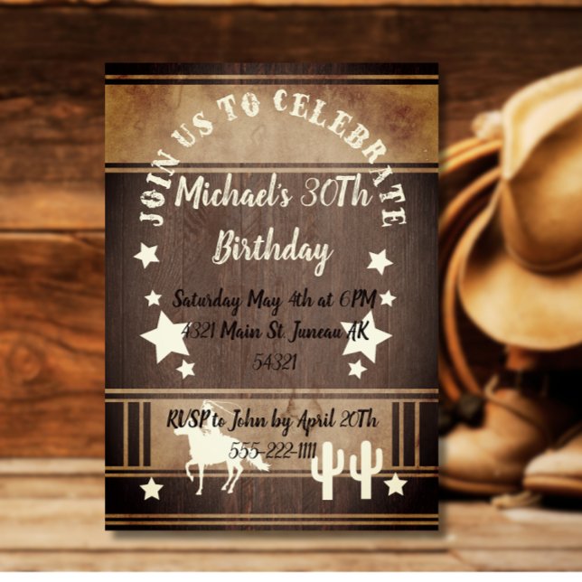 Invitación Vaquero montando caballo cactus cumpleaños rústico (Subido por el creador)