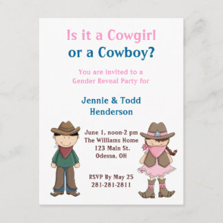 Invitación ¿Vaquero o Cowgirl?Invitación a fiesta de Revelaci