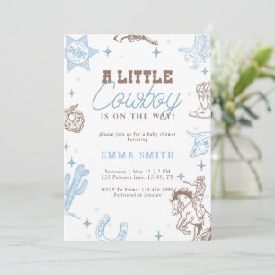 Invitación Vaquero Pequeño Azul En Camino Fiesta para el Bebe