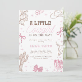 Invitación Vaquero Pequeño Rosa En Camino Baby Shower Vintage