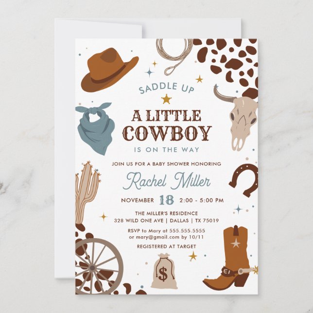 Invitación Vaquero pequeño | Wild West Boy Baby Shower (Anverso)