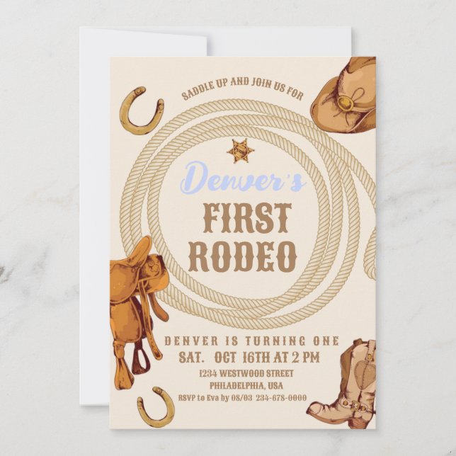 Invitación Vaquero Primer Día del Rodeo Invitan a Género Neut (Anverso)