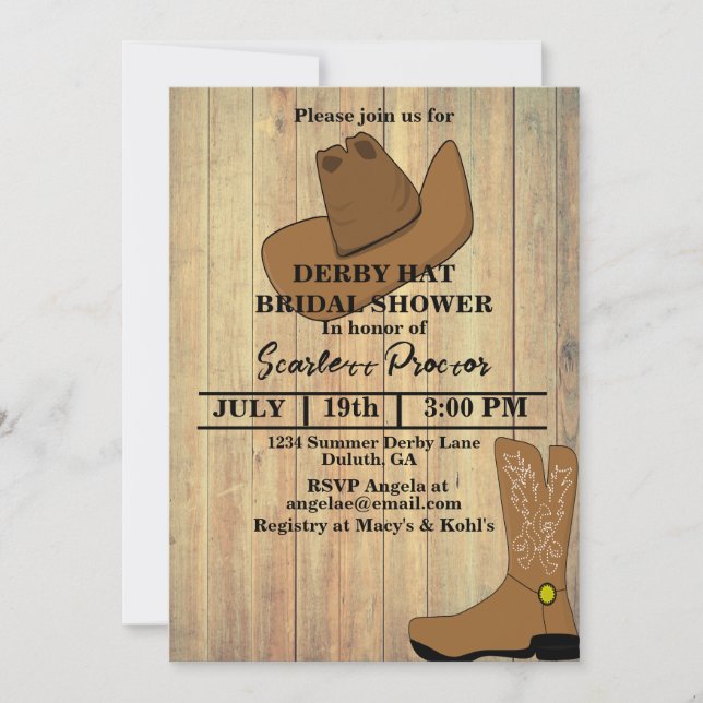 Invitación Vaquero ruso Kentucky Derby Bridal Shower (Anverso)