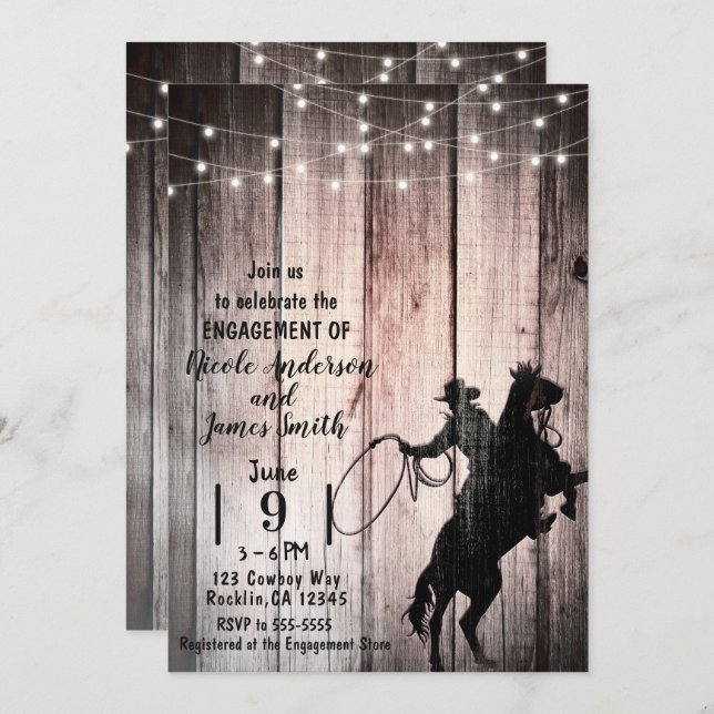 Invitación Vaquero Rustic Wood Barn Country Engower (Anverso / Reverso)
