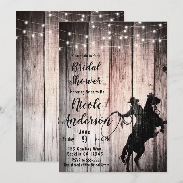Invitación Vaquero Rustic Wood Barn Country Shower (Anverso / Reverso)