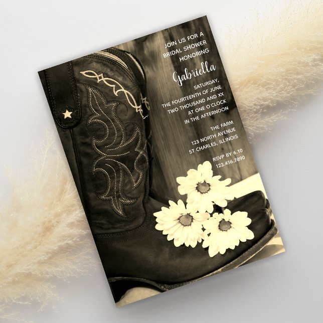 Invitación Vaquero rústico boota a Daisies, ducha de novia Se (Subido por el creador)