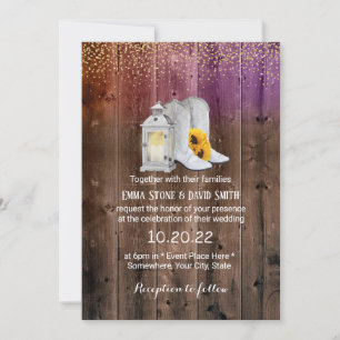 Invitación Vaquero rústico bota Boda Lantern Gold Confetti