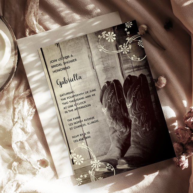 Invitación Vaquero rústico bota ducha de novia occidental flo (Subido por el creador)