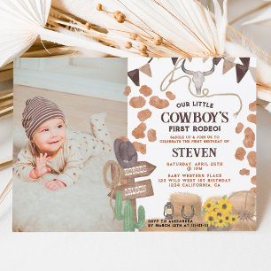 Invitación Vaquero rústico foto occidental primer cumpleaños