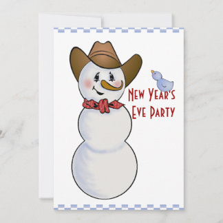 Invitación Vaquero Snowman Fiesta de Año Nuevo