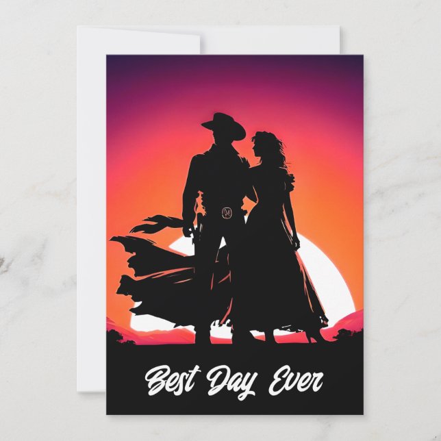 Invitación Vaquero y niña de vaca mejor día de Boda negro (Anverso)