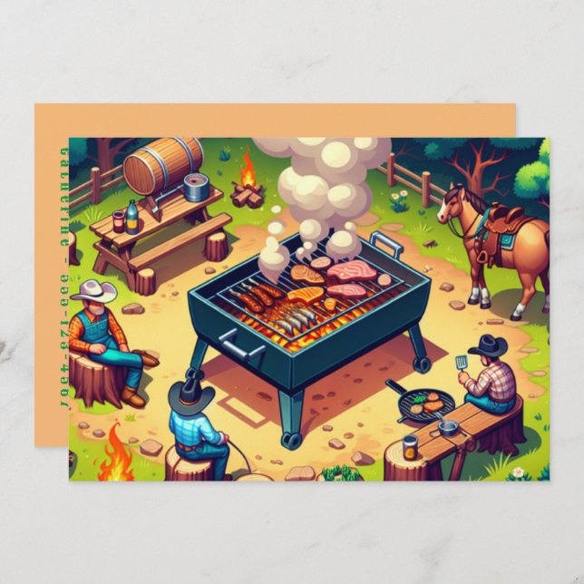 Invitación Vaqueros del Oeste Cocina a la Parrilla Personaliz (Anverso / Reverso)