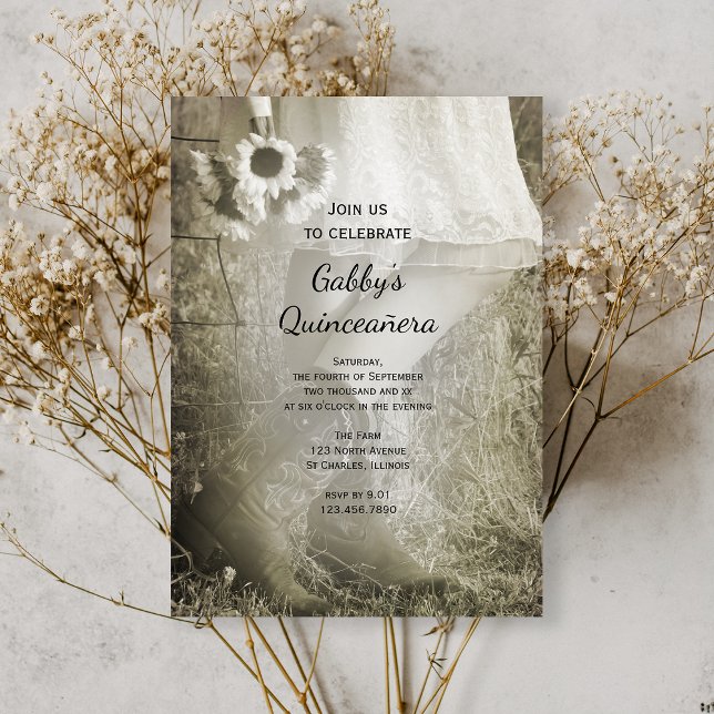 Invitación Vaqueros y girasoles País Quinceañera Occidental (Subido por el creador)