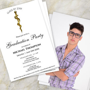Invitación Vara de Asclepio Médica Dorada de Graduación   Fot