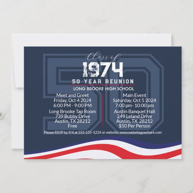 Invitación Variedad patriótica de 50 años de escuela secundar (Anverso)