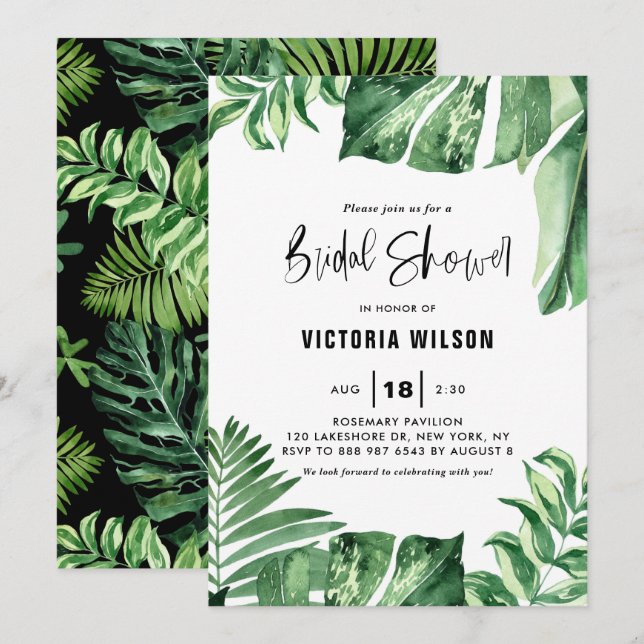 Invitación Variegación tropical deja ducha de novias de veran (Anverso / Reverso)
