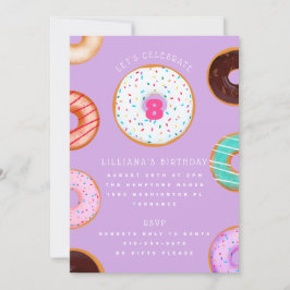 Invitación Variety Donuts Pink Purple Kids Birthday