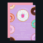 Invitación Variety Donuts Pink Purple Kids Birthday<br><div class="desc">Donuts ilustrados a mano sobre fondo de color personalizado. Añade una foto al fondo si lo desea.</div>