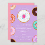 Invitación Variety Donuts Pink Purple Kids Birthday<br><div class="desc">Donuts ilustrados a mano sobre fondo de color personalizado. Añade una foto al fondo si lo desea.</div>