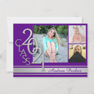 Invitación Varisity 2021 Grad Color Option Tri Photo Invitati