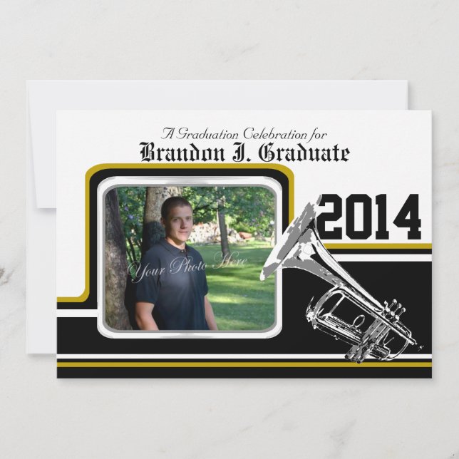 Invitación Varsity Band Trumpet Graduation Photo Gold (Anverso)