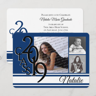 Invitación Varsity Blue 2019 Graduation Tri Photo