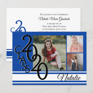 Invitación Varsity Blue 2020 Graduation Tri Photo