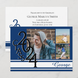 Invitación Varsity Blue 2024 Graduación Tri Photo