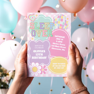 Invitación Varsity parche pastel Sleepover Cumpleaños