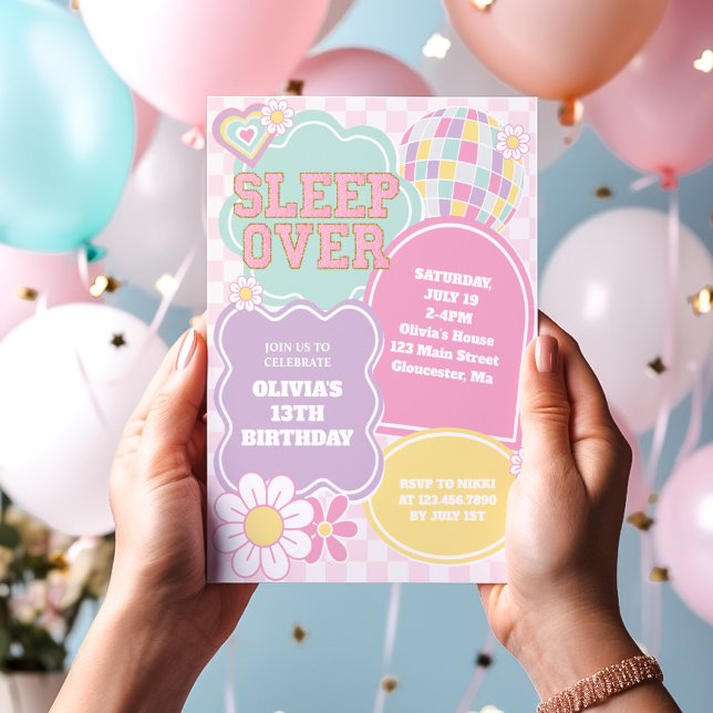 Invitación Varsity pastel parche Pijamada Cumpleaños (Subido por el creador)