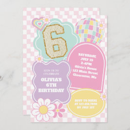 Invitación Varsity preppy parche pastel Birday