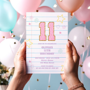 Invitación Varsity preppy parche portátil pastel 11º cumpleañ