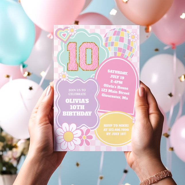 Invitación Varsity preppy pastel parche 10 cumpleaños (Subido por el creador)