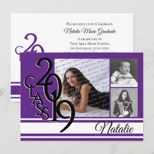 Invitación Varsity Purple 2019 Graduation Three Photo