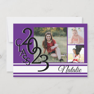 Invitación Varsity Purple 2023 Graduación Tri Photo