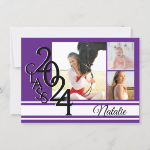 Invitación Varsity Purple 2024 Graduación Tri Photo