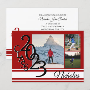 Invitación Varsity Red 2023 Graduación Tri Photo