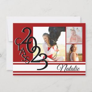 Invitación Varsity Red 2023 Graduación Tri Photo