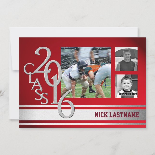 Invitación Varsity Stripe Graduate Tri Photo 2016 Red (Anverso)
