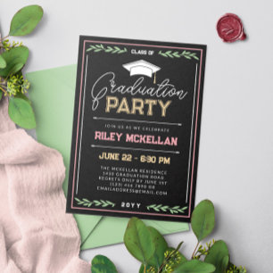 Invitación Varsity Typography Black Pink Graduation Party