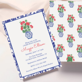 Invitación Vase de Chinoiserie de color de agua de Geranios R
