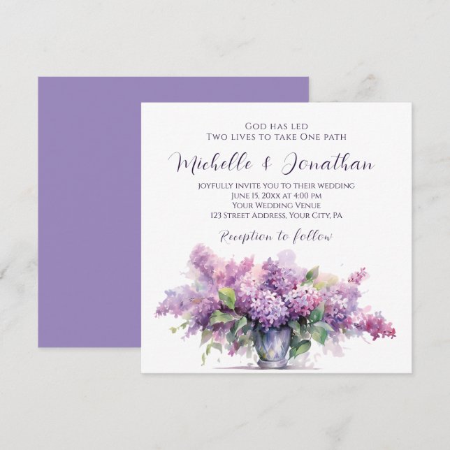 Invitación Vase Lilac Flowers Boda cristiano Inspirador (Anverso / Reverso)