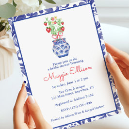 Invitación Vase Watercolor Chinoiserie Vase de las fresas roj