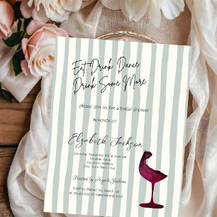 Invitación Vaso de vino tinto acuarela con rayas verdes 
