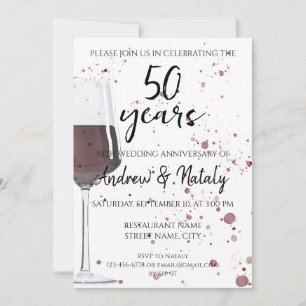 Invitación Vaso de vino tinto acuarela sobre blanco